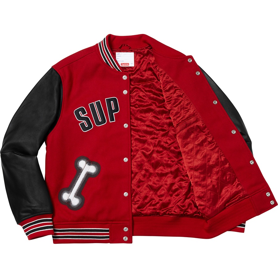 Supreme Bone Varsity Jacket (FW18) - Red - $438