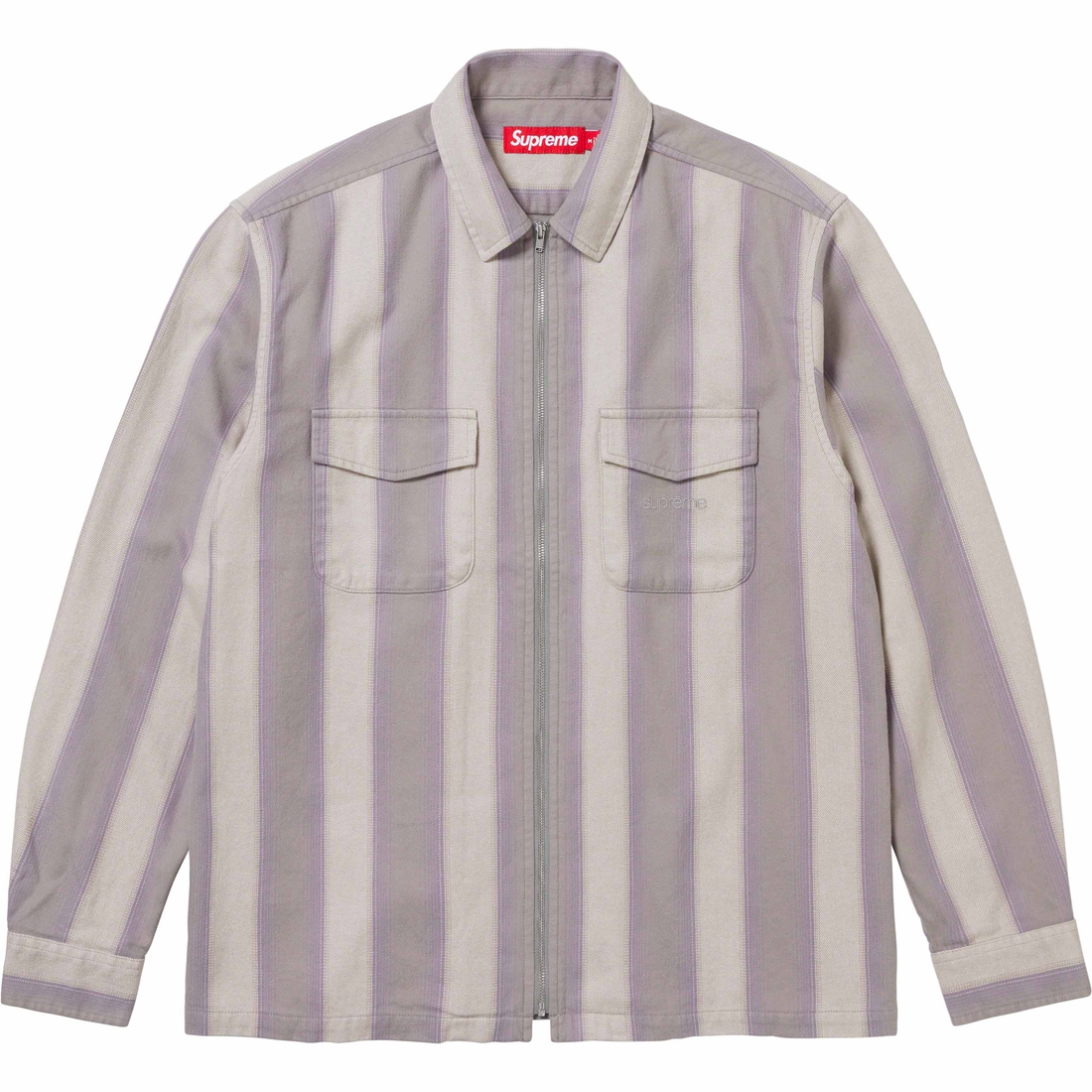 Supreme Stripe Flannel Zip Up Shirt (FW23) - Grey - $138