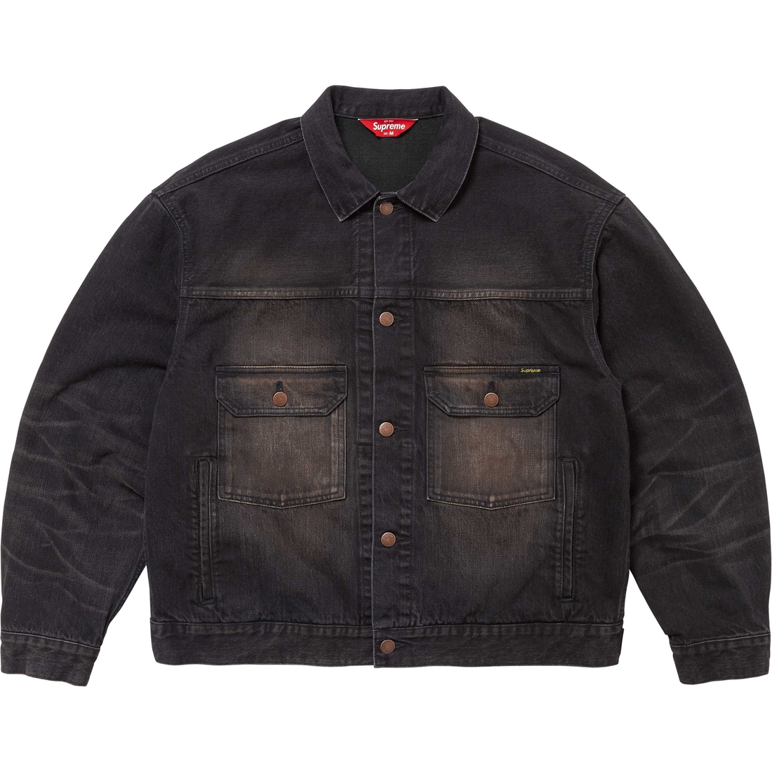 Supreme Distressed Selvedge Trucker Jacket (FW24) - Washed Black - $368